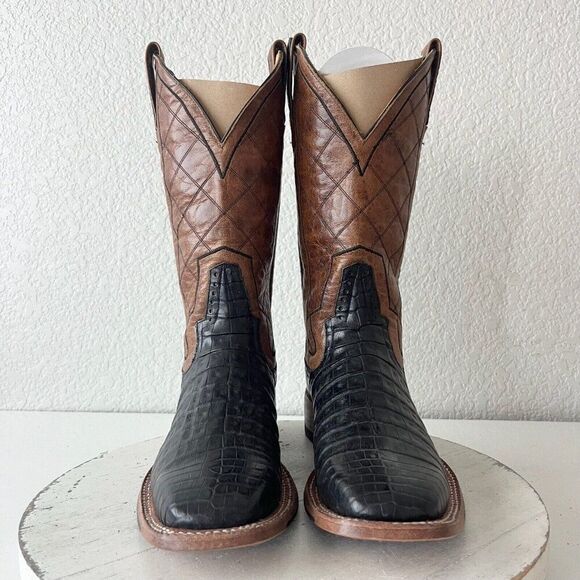 NEW Rod Patrick Mens Cowboy Boots Size 7A Black Caiman Western Boots Square Toe - Picture 5 of 11